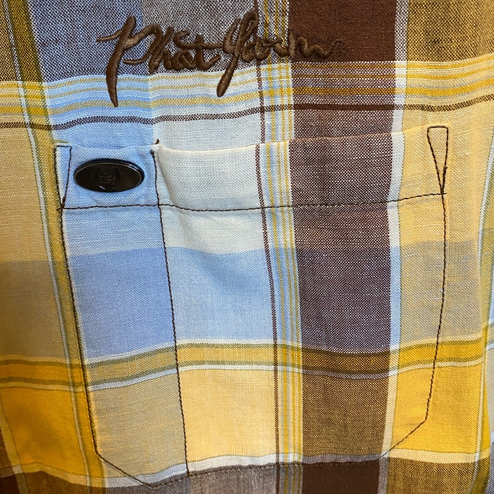 Phat Farm Blue, Yellow, and Brown Plaid Shirt - Picture 7 of 11